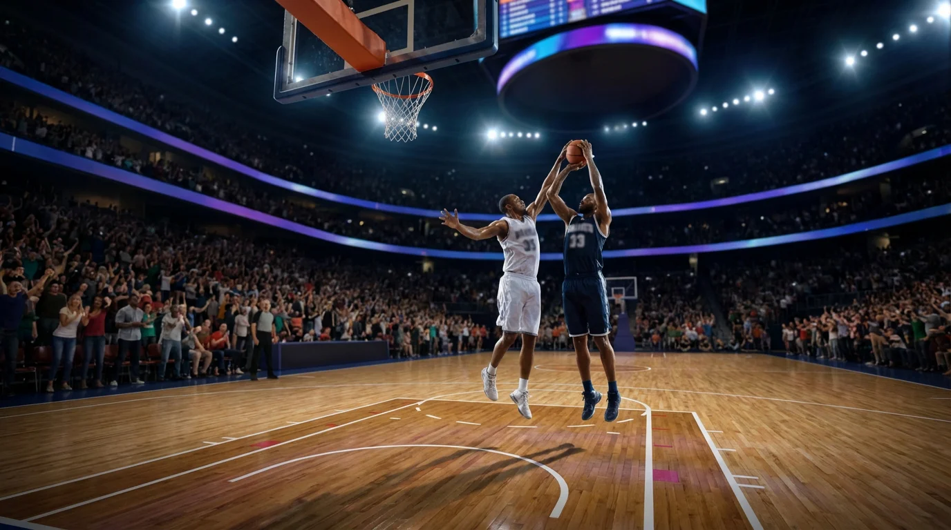 Apuestas NBA: acción de juego en un partido nocturno de la liga americana de baloncesto